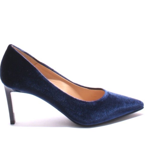 ITALIAN Navy Velour Leather Pointy Toe Heel Pumps - Picture 3 of 8